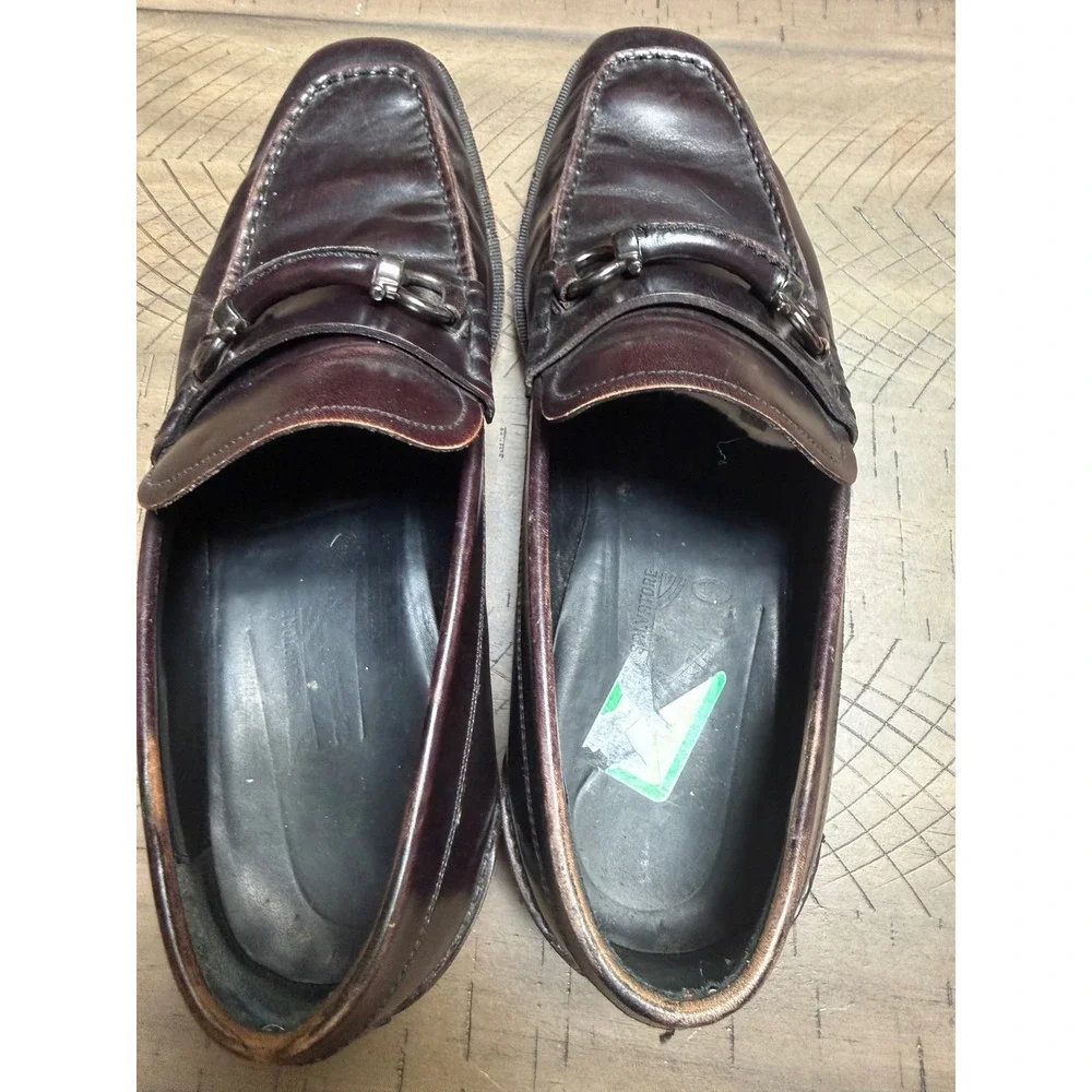 Salvatore Ferragamo Gancini Loafers Mens 8 Burgundy Leather Bit Dress Shoes